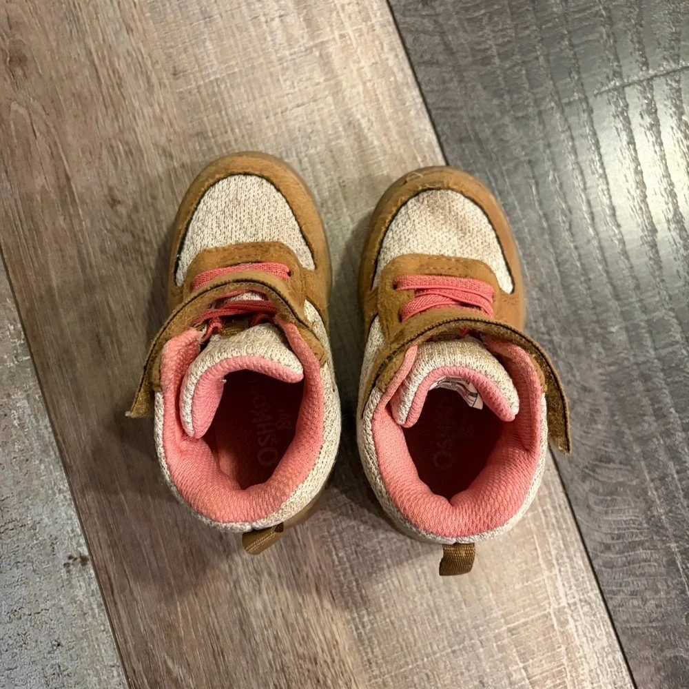 OshKosh B’gosh Toddler Boots Size 5 Brown Pink Lace-Up w strap closure Shoes